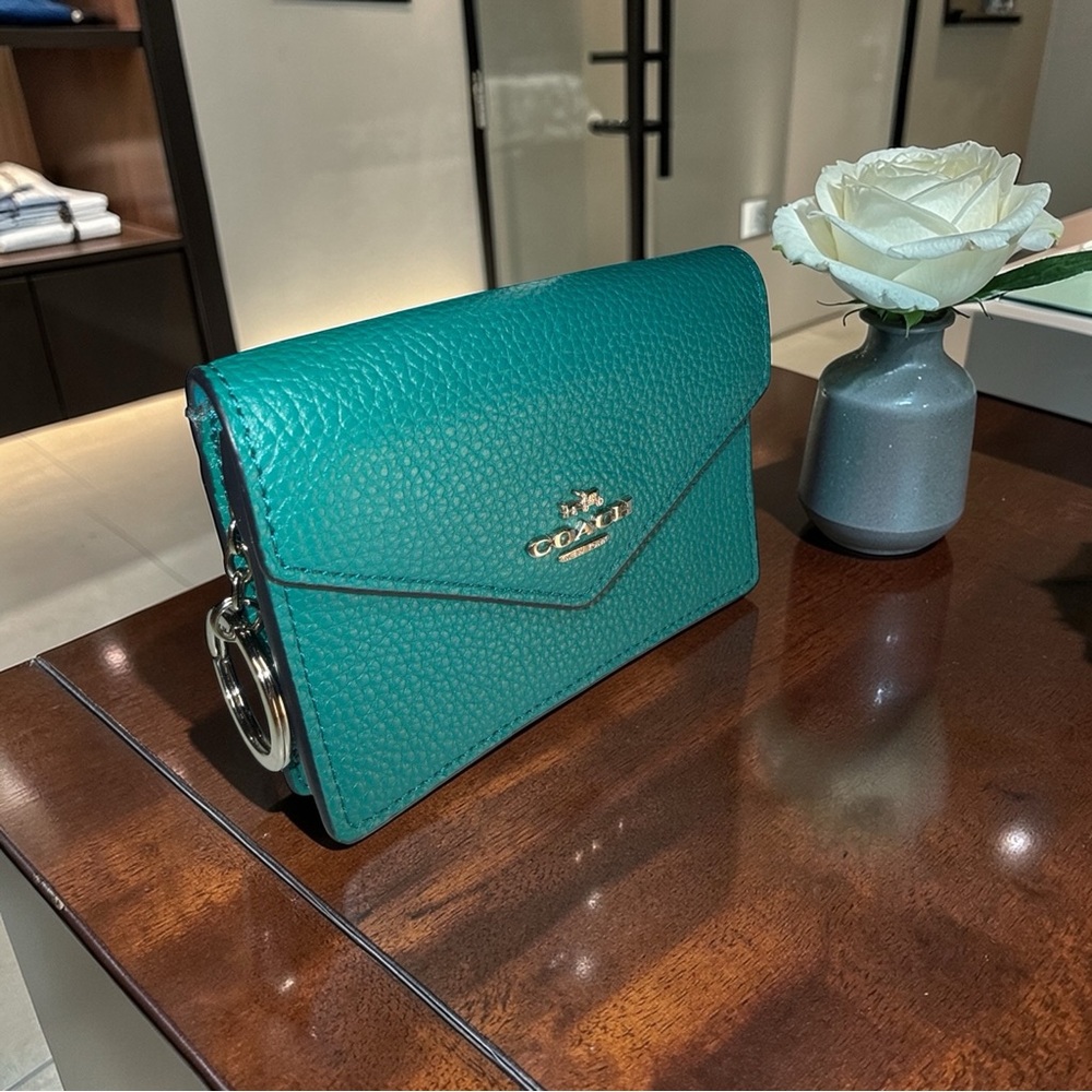 Coach Pebbled Leather Envelope Snap Wallet / Card Case – Teal Green 🩵 - Picture 2 of 10